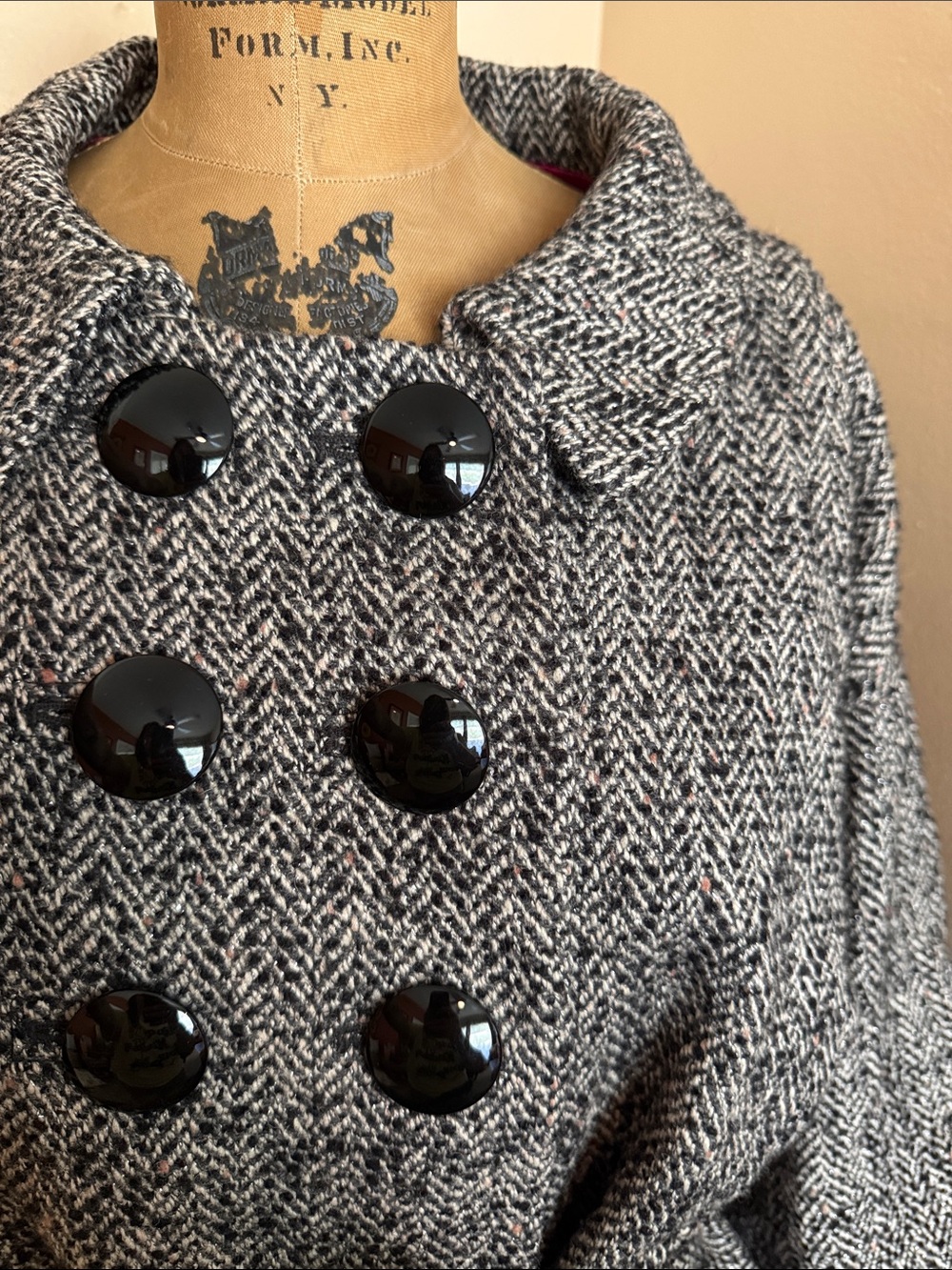 Classiques Entier Wool Blend Herringbone Belted Jacket Large Gray Peacoat Large - Picture 2 of 8